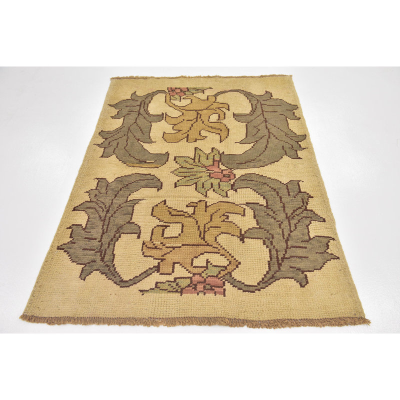 Tapis intérieur de laine noué la crème/gris 4 pi 2 po x 6 pi à la main one-of-kind Mehdi