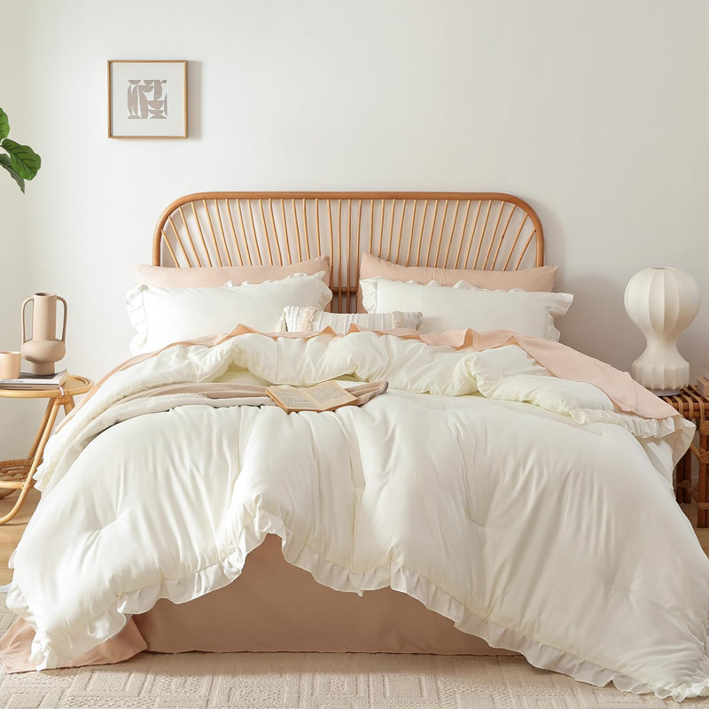 Comforter Set Vintage Bedding Soft Fluffy Comforter Set All Season, Queen Comforter, White