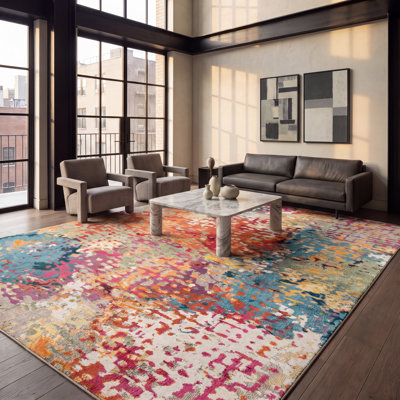 Felty Abstract Ivory/Multi Area Rug