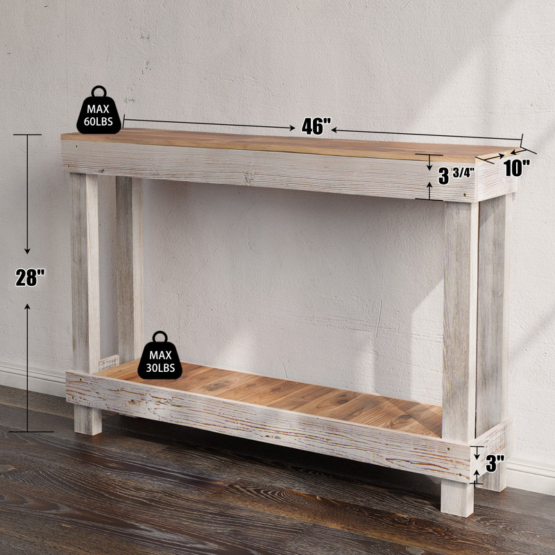 Console 46 po x 10 po en bois massif (blanc), Blanc, H 28 po x l 46 po x P 10 po