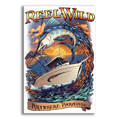 " Marlin Fishing Boat Reel Wild " by Flyland Designs