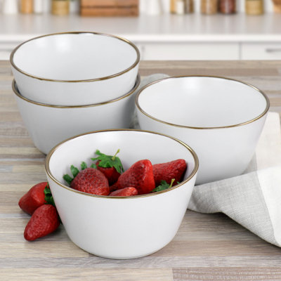 Elama Paul 6 Piece Stoneware Bowl Set In Matte Black With Gold Rim