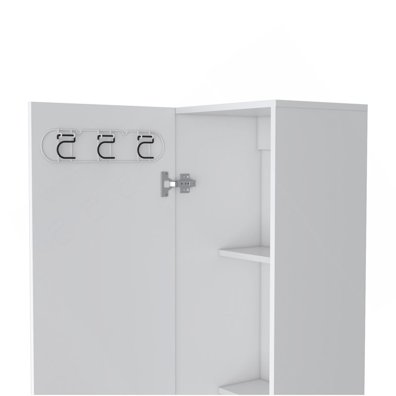 Storage Cabinet 71" H, Four Internal Shelves, Three Broom Hangers, White