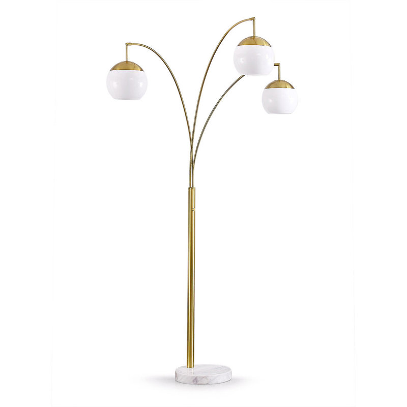 Eddo 84'' Arched Floor Lamp, Brushed Brass, White