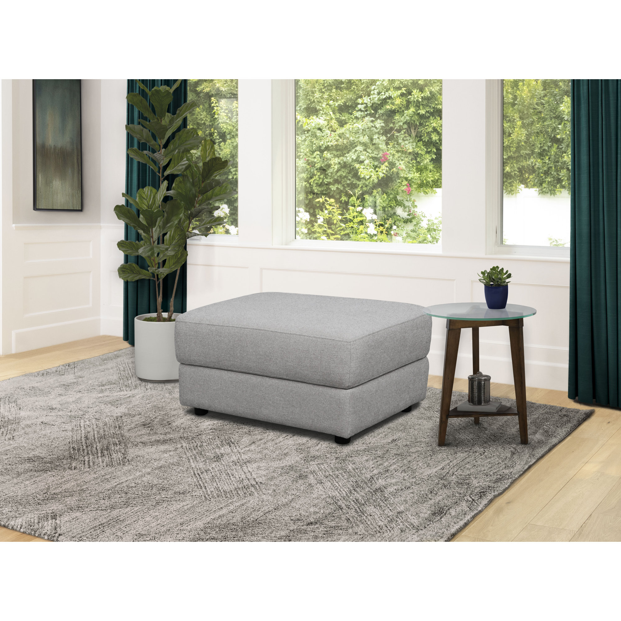 Upholstered Ottoman, Gray 100% Polyester