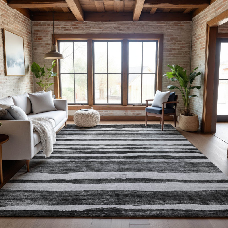 Premium Machine Washable Lyndhurst AMF1191 Stripes Rug, Rectangle 2'6" x 3'10"