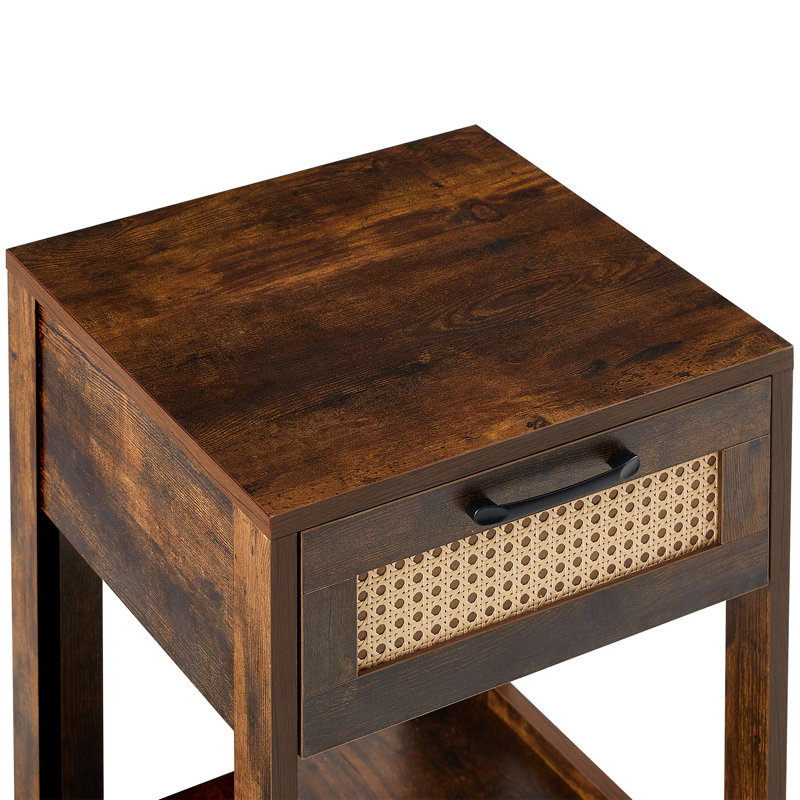 Table de bout en rotin de 15,75 po, table de chevet avec tiroir et table de chevet pour petits espaces