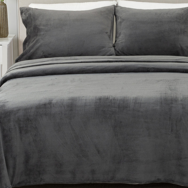 Ensembles de draps en velours ultra doux, Reine, Gris foncé