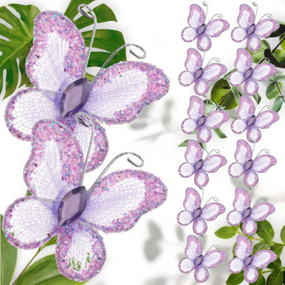 50 Pcs Glittering Purple Organza Butterfly Ornaments