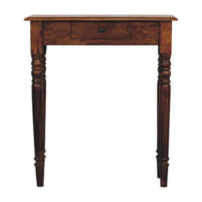 Wood Console Table, Turned Legs, 1-Drawer, Chestnut, Brown