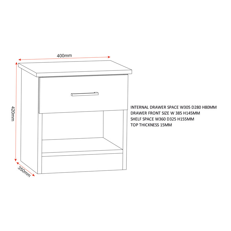 Polar 1 Drawer Bedside