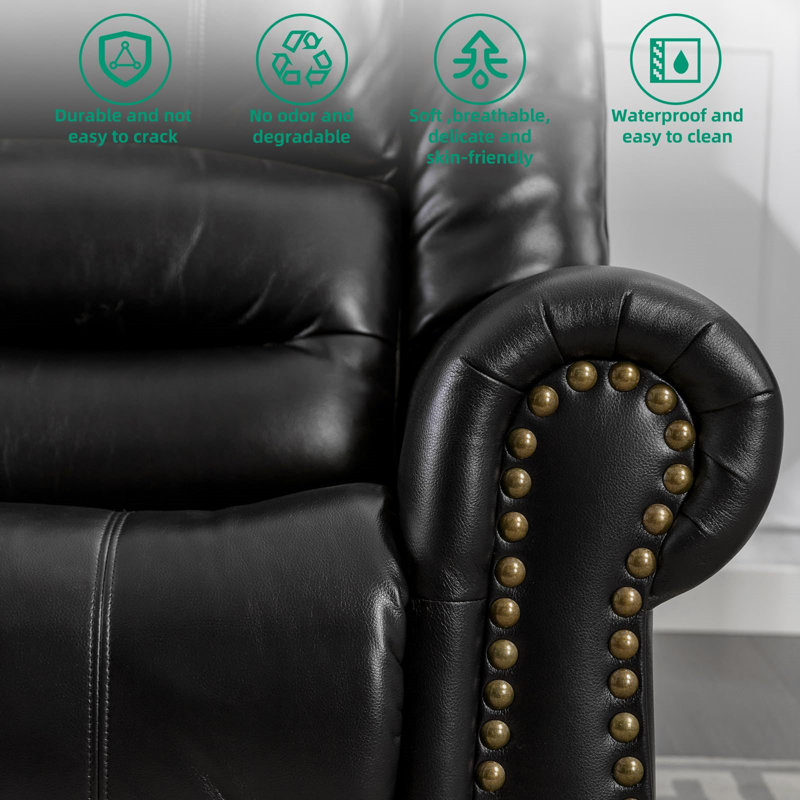 Heated Massage Swivel Rocking Recliner, Black (Leathaire)