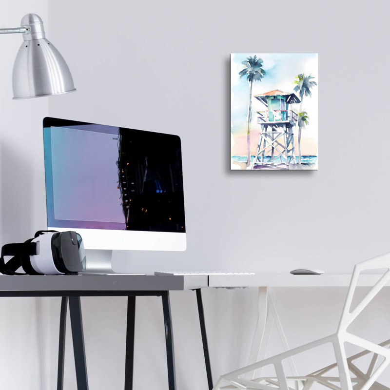 Boho Beachy Lifeguard Stand 5 'par Petals Prints Design, art mural en verre acrylique, H 16 po x l 12 po
