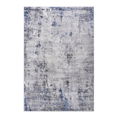 Élégant tapis sans perte de poils 6 x 9 - Argent / bleu / abstrait