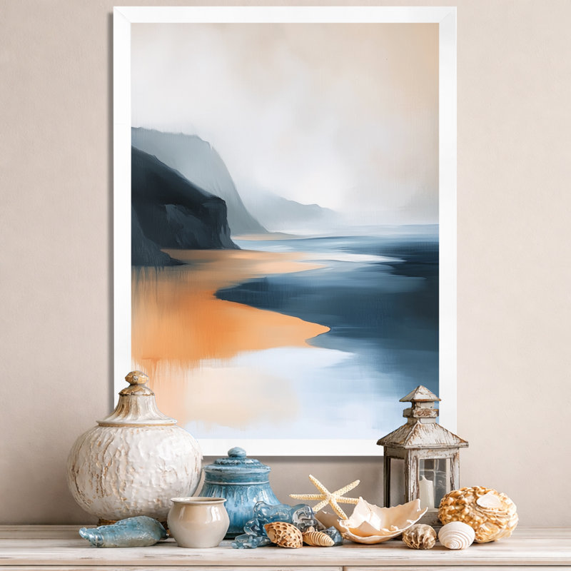 Falaise d'ambre - Tableau encadré côtier, H 44 po x l 34 po, White Picture Framed
