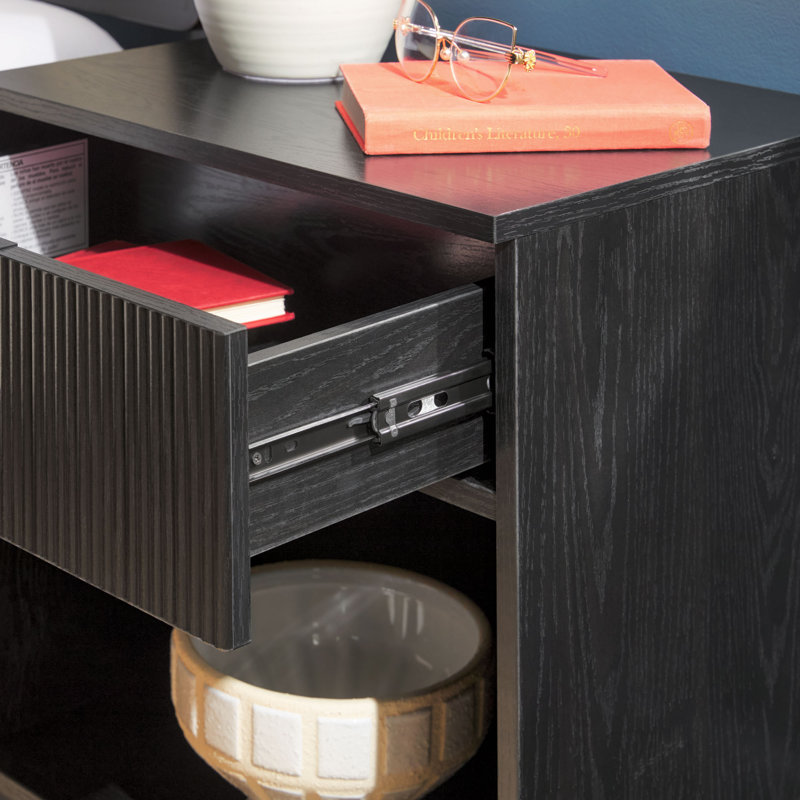 Asho 1-Drawer Nightstand with Open Cubby, Black