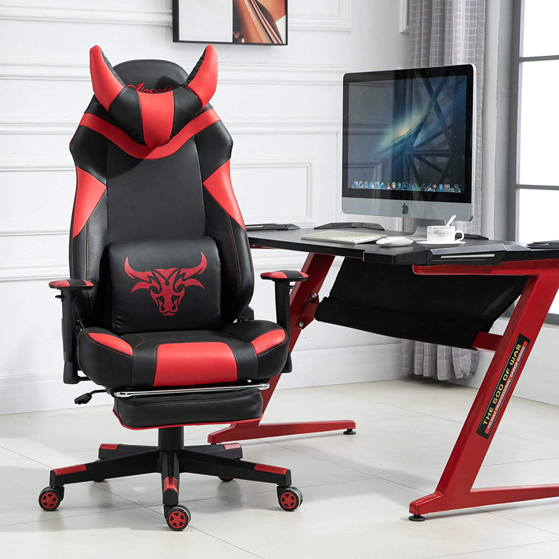Ebern Designs Jeffry Adjustable Ergonomic Faux Leather Swiveling PC & Racing Game Chair, Red/Black