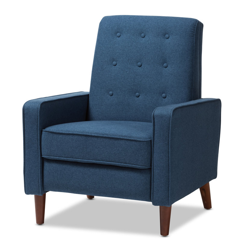 Mid-Century Blue Upholstered Manual Reclining Armchair