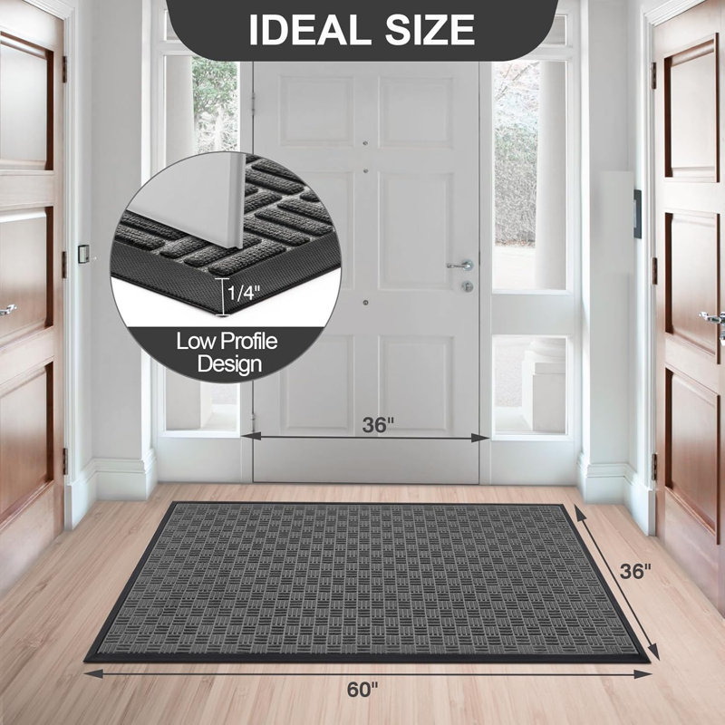 Heavy Duty Durable Door Mat for Outdoor Indoor, Grey, 36"x61.5"