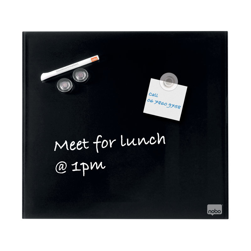 Wall Mounted Magnetic Glass Board, 30cm H x 30cm L, Black