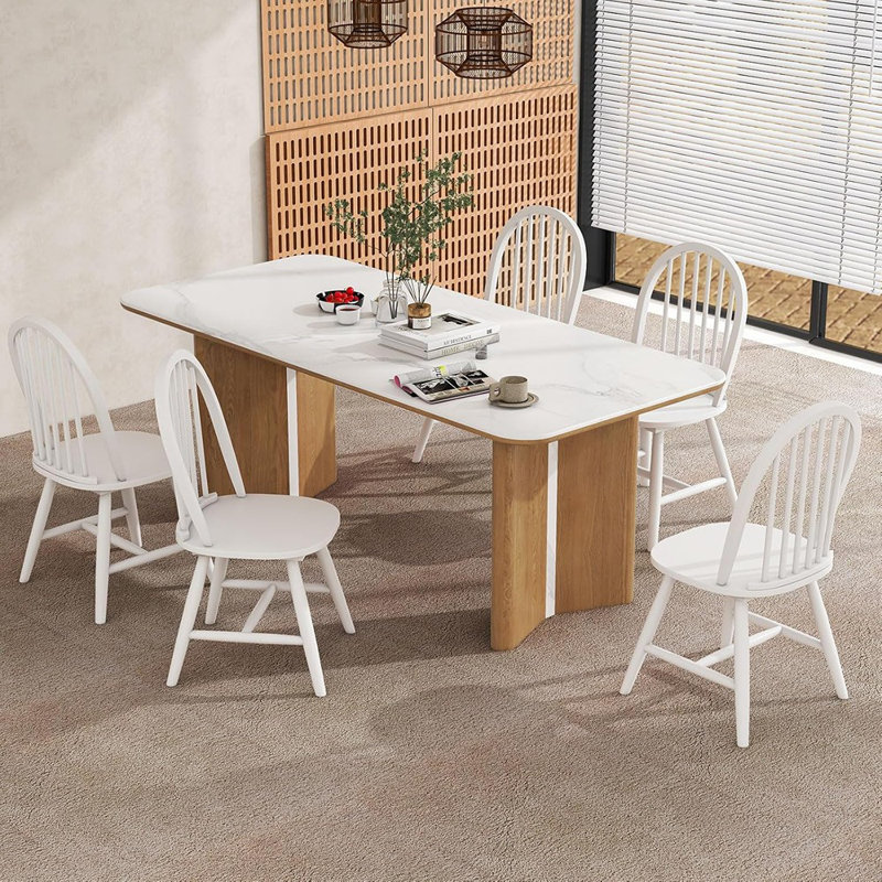 Ensemble de 4 chaises de salle à manger en chêne avec dossier en broche Windsor pour îlot de cuisine