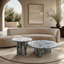 Ensemble de tables basses gigognes en marbre naturel bleu gris (2 pièces), pierre ronde polie, centre de table de salon moderne (70 cm et 45 cm)