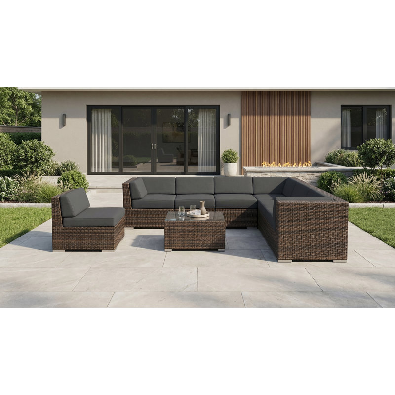 Billyjo Wicker 7 - Person Seating Group with Cushions - No Assembly, Mixed Brown, Supercrylic Gray