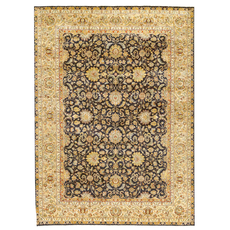 Tapis noir et chameau de haute qualité noué à la main