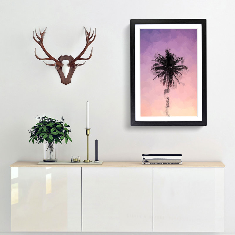 Summer Palm Tree in Abstract - Framed Print, 65cm H x 48cm W x 2cm D, Black Framed