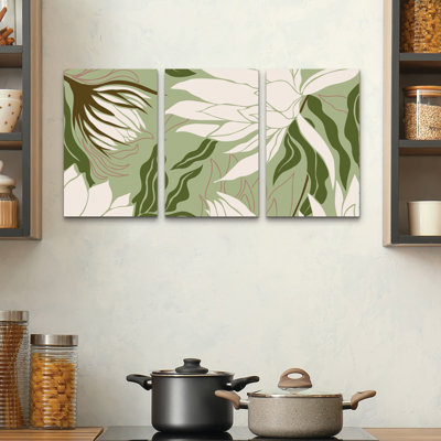 Ensemble de 3 panneaux d'art mural - Incado «Reaching Flowers», art mural sur toile pour le salon, la chambre à coucher ou le bureau 