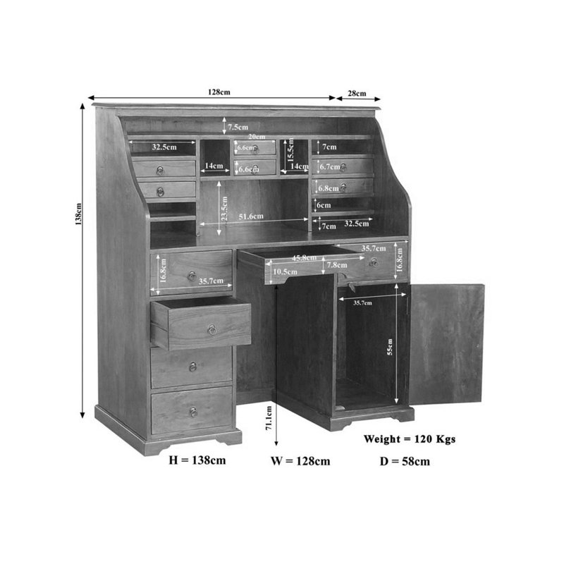 Oxford Solid Wood Secretary Desk