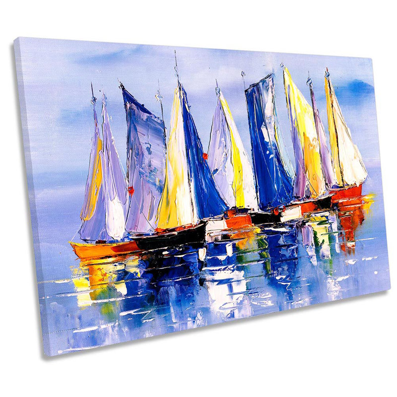 Sail Boats Yachts Blue Framed - Wrapped Canvas Print, 40.6cm H x 61cm W x 2cm D
