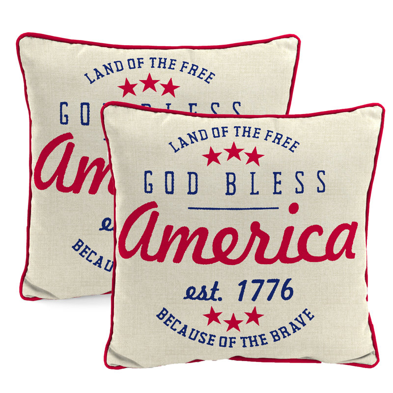 18" x 18" Outdoor Throw Pillow with Welt, God Bless America