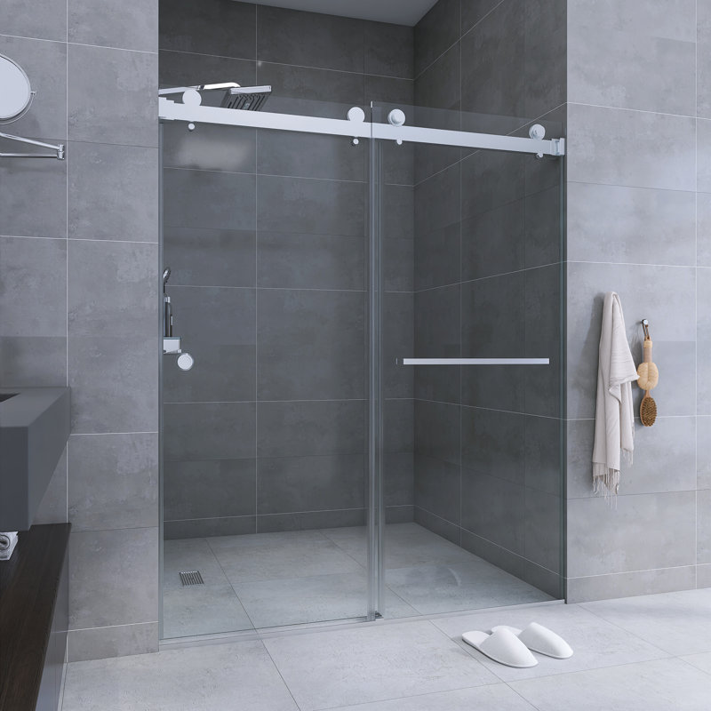 55" - 59" X 72" Frameless Double Sliding Shower Door With 8Mm Tempered Glass, Brushed Nickel