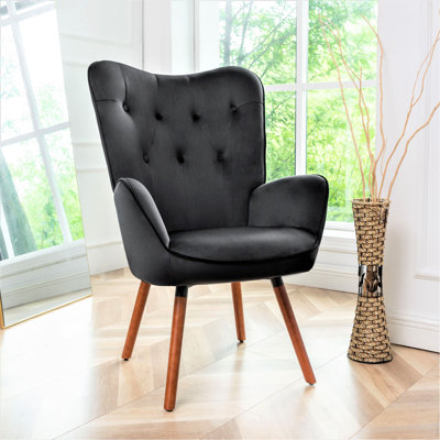 Fauteuil à oreilles de style Mid-Century moderne, fauteuil capitonné en tissu de polyester avec pieds évasés en bois massif pour le bureau de la chambre à coucher et du salon