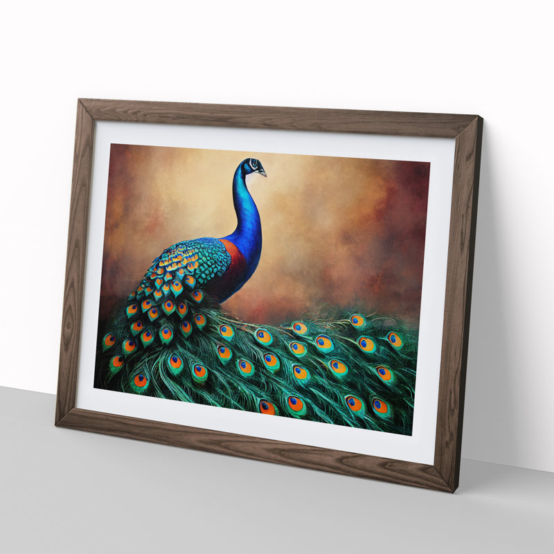 XH1022-8709X Supreme Peacock - Single Picture Frame Print, 25cm H x 34cm W x 2cm D, Walnut