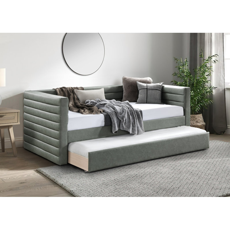 Beverly Twin Daybed with Trundle, Green Vegan Leather