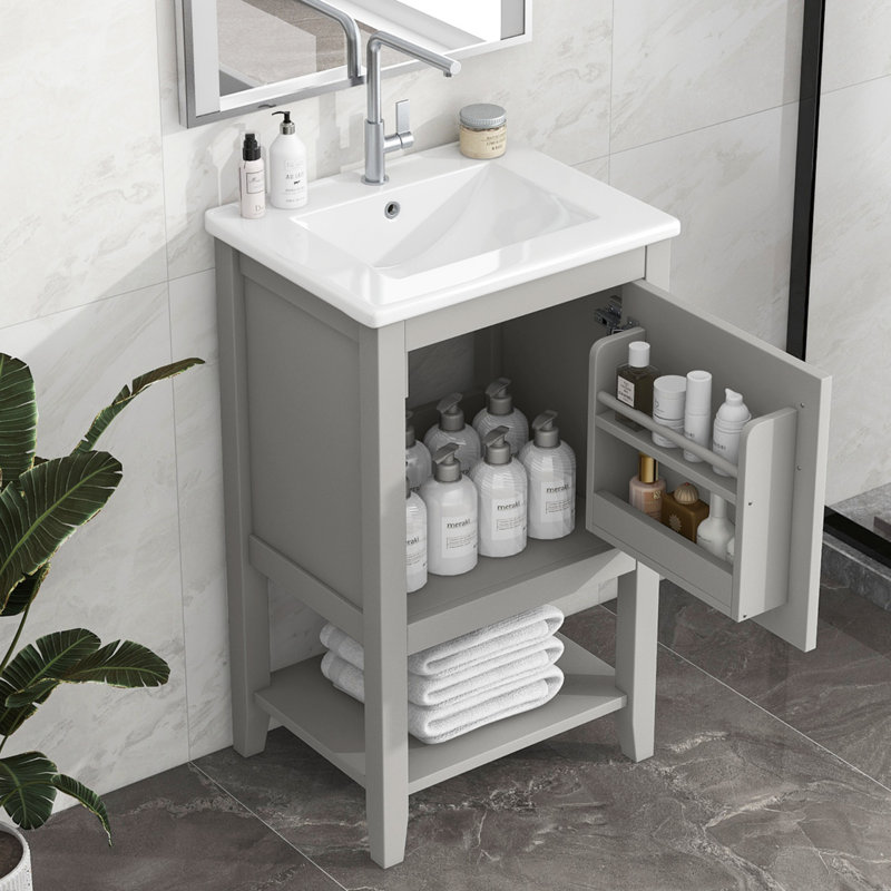Meuble-lavabo de 20 po avec lavabo, armoire de salle de bain avec porte à fermeture douce, Gris