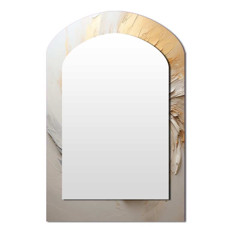 Abstract Gold And White Paint Spiral I - Abstract Spirals Arch Large Wall Mirror, Gold Asymmetrical Decorative Mirror, Printed Metal Art