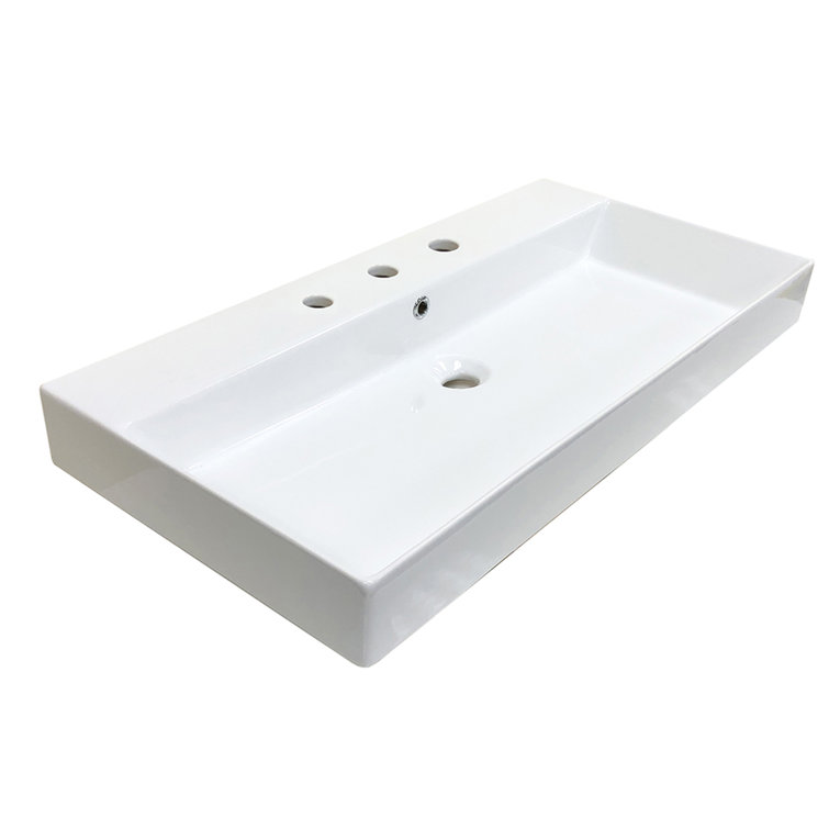 WS Bath Collections Energy 17.7'' White Ceramic Rectangular Bathroom Sink with Overflow