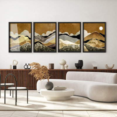 Multicolore, encadré, impression murale, ensemble de galerie, collage, nuée de marbre, montagnes, nature sauvage, illustrations, décoration moderne, multicolore pour le salon, le bureau, la chambre à coucher
