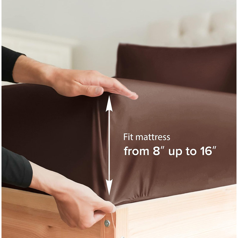 Fitted Sheet Only, Soft Cooling Bed Sheet, Breathable Hotel Luxury Bedding, Deep Pocket 8–16 Inch Mattress Fit, Brown, Full