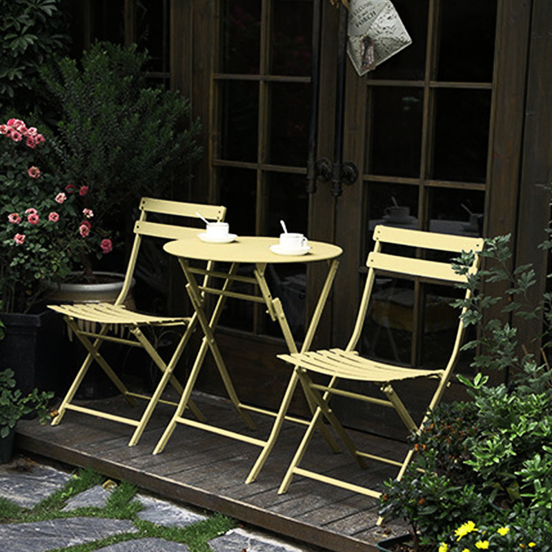Yellow Patio Bistro - Ensemble de 3 chaises pliantes en métal et table pour bistro