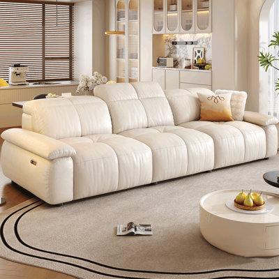 White Genuine Leather Modular Sofa cushion Threeseat