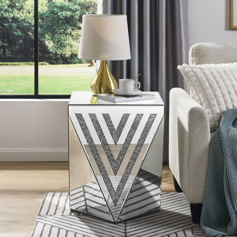 Borowski Silver mirror table, gorgeous side table with crystal inlay, small mirror coffee table
