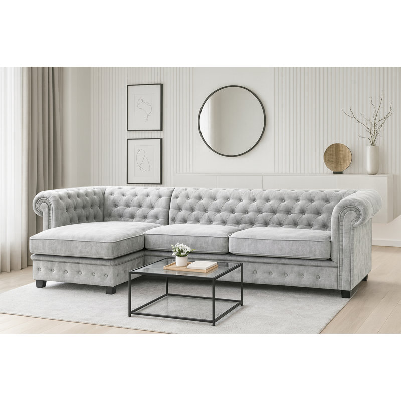Allegra Chesterfield Corner Sofa, Left Hand Facing, Light Grey