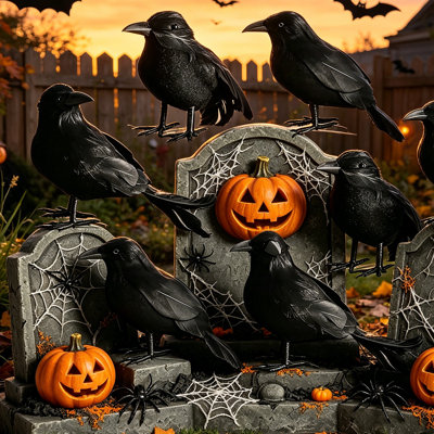 6 Pcs Set Halloween Black Crow Feathers Crow Halloween Ornaments Crow Realistic Crow Large Handmade Black Crow Halloween Decoration Supplies Halloween Decorations Gothic Props for Party Indoor Outdoor