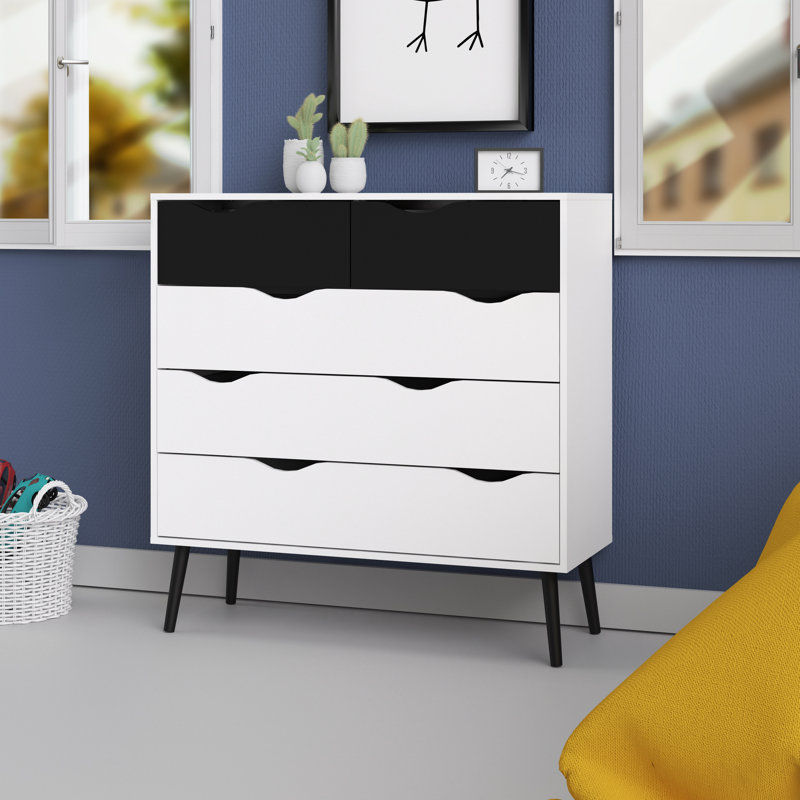 Myrasol Solid Wood 98.6 cm W Chest of 5 Drawers, White/Black