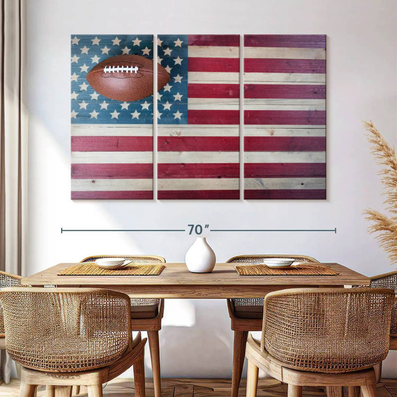 Drapeau américain et football de Borges, H 42 po x l 65 po
