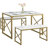 Aithan 3-Piece 43.3 Inch Gold Dining Table Set with Benches, Rustic Kitchen Table Set for Small Spaces, Modern Farmhouse Dining Set with Bench for Kitchen & Dining Room-2044701709-1955445247